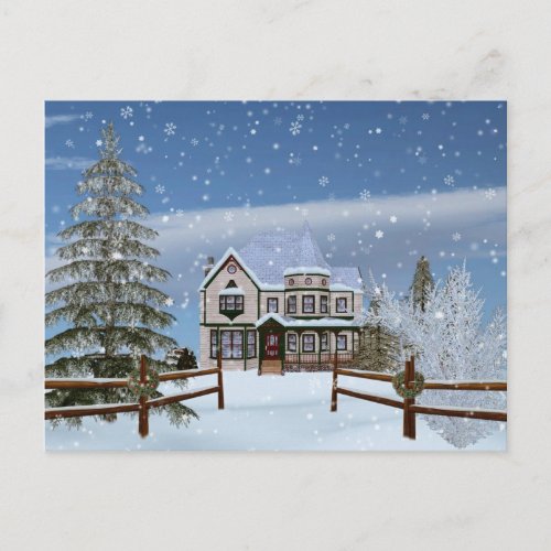Christmas House in Snowy Winter Scene Holiday Postcard