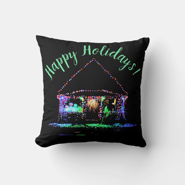 Christmas House Light Up Throw Pillow (Front)