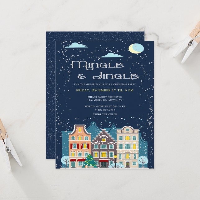 Christmas House Mingle And Jingle Holiday Party Card (Front/Back In Situ)