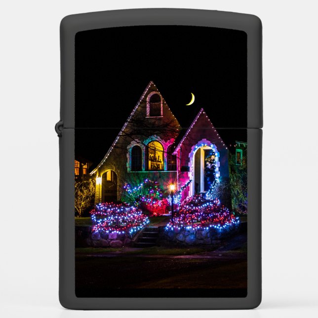 Christmas house on a moonlit night zippo lighter (Front)