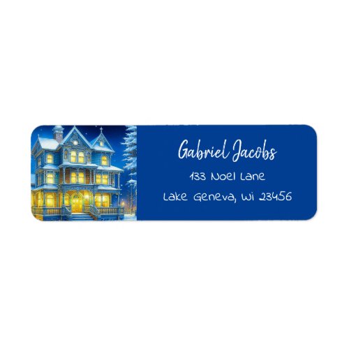 Christmas House on a Snowy Night Holiday Label