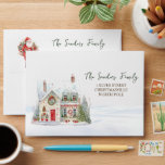 Christmas House Santa Envelope<br><div class="desc">This design features a watercolor illustration of Christmas village house with snow and Santa Claus with presents.</div>