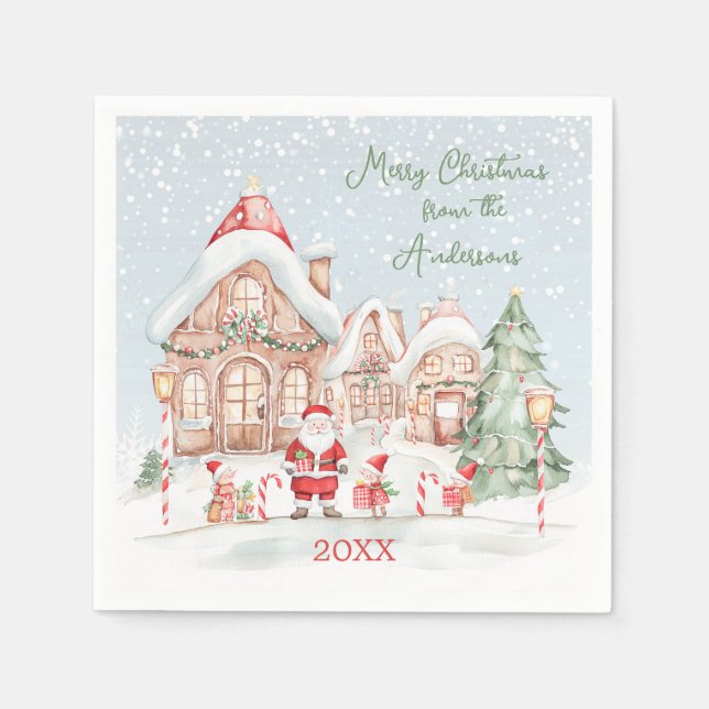 Christmas House Santa Tree Holidays Party Napkins (Front)