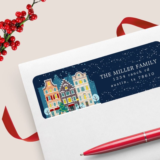 Christmas House Snowy Night Holiday Return Address Label (Creator Uploaded)