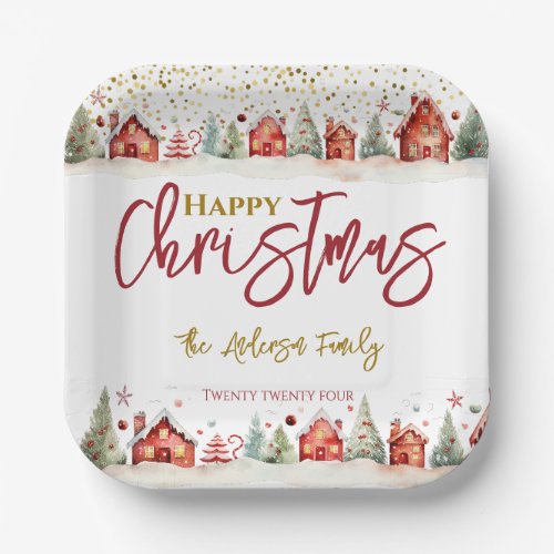 Christmas House Street Scene Paper Plates