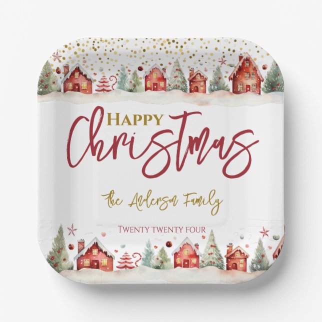 Christmas House Street Scene Paper Plates (Front)