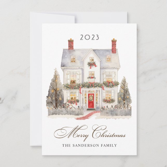 Christmas House Tree Family Holiday Card (Front)
