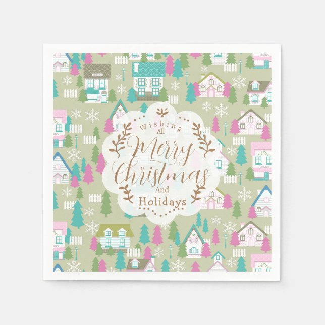 Christmas Houses Green Napkins (Front)