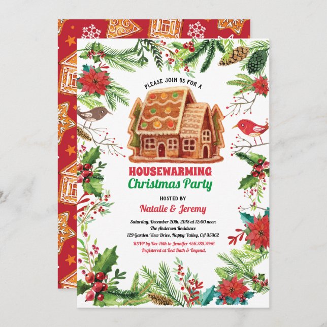 Christmas housewarming party winter theme invitation (Front/Back)