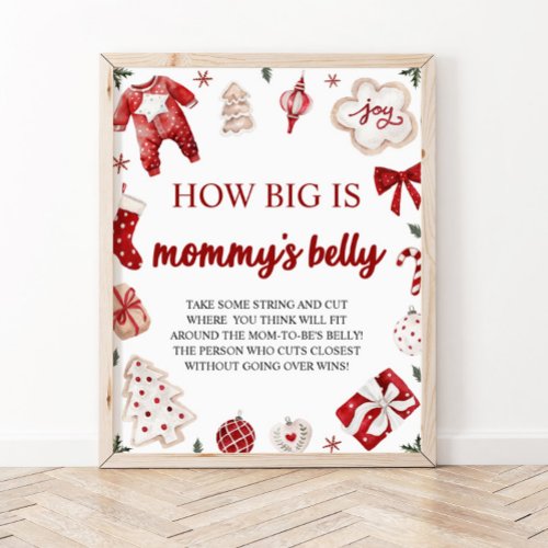 Christmas How Big is Her Belly Baby Shower Game Poster