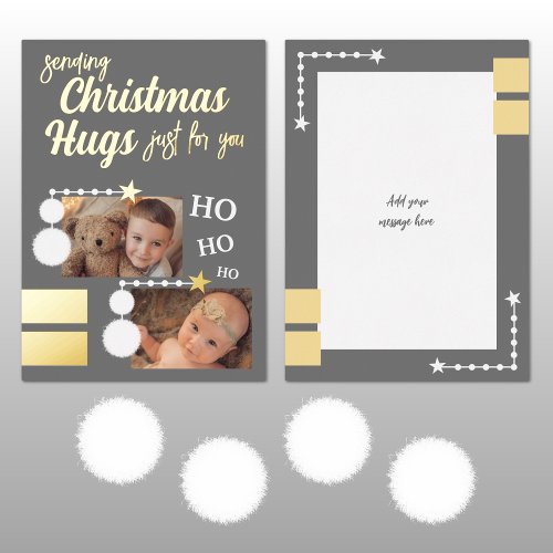Christmas hugs add photos grey and white foil holiday card