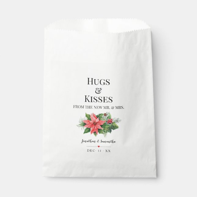 Christmas Hugs and Kisses from New Mrs Wedding Favor Bag (Front)