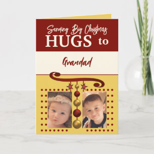 Christmas hugs for Grandad gold and burgundy Holiday Card