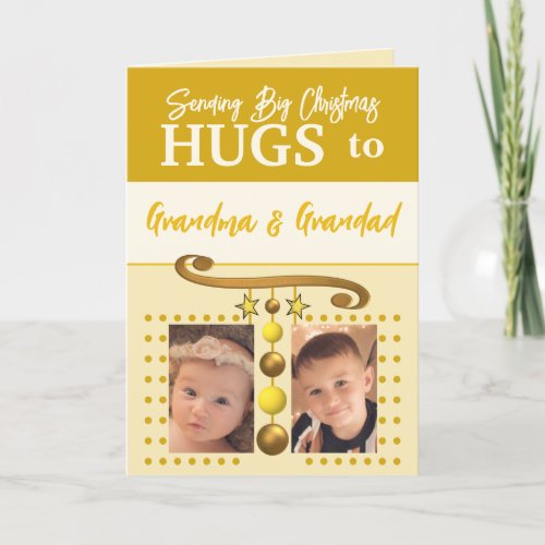 Christmas hugs for Grandparents gold and cream Holiday Card