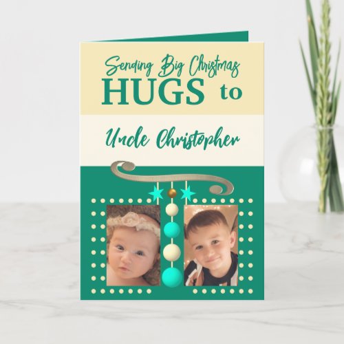 Christmas hugs for Uncle gold and green Holiday Card