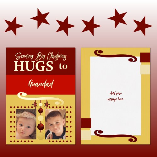 Christmas hugs grandad add photos gold burgundy foil holiday card