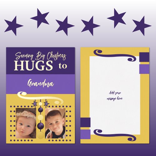 Christmas hugs grandma add photos gold purple foil holiday card
