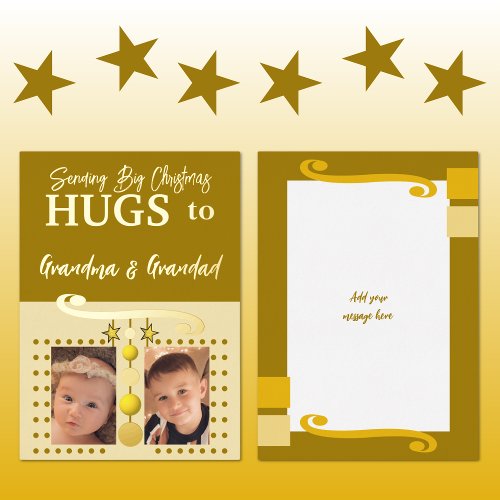 Christmas hugs Grandparents add photos gold cream Foil Holiday Card