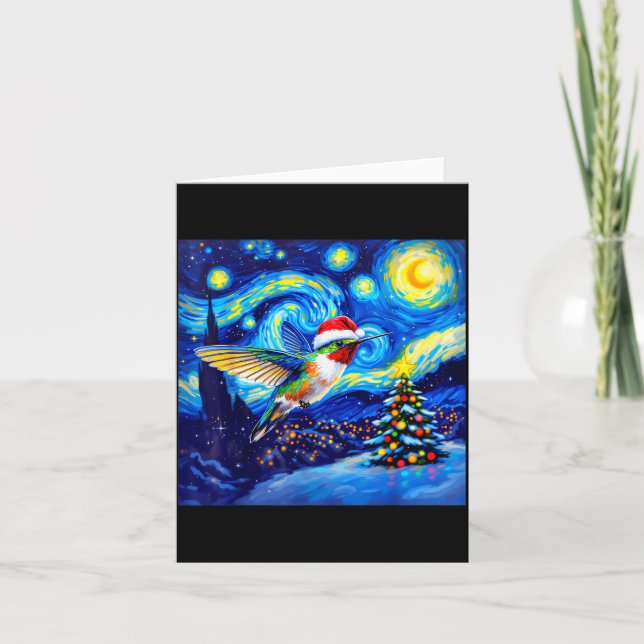 Christmas Hummingbird Santa Hat Van Gogh Starry Ni Card (Front)