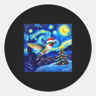 Christmas Hummingbird Santa Hat Van Gogh Starry Ni Classic Round Sticker