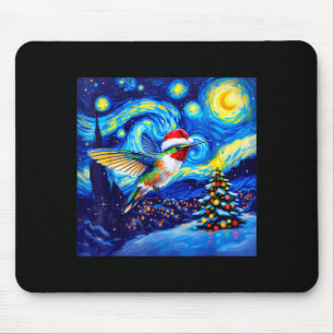 Christmas Hummingbird Santa Hat Van Gogh Starry Ni Mouse Pad