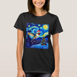 Christmas Hummingbird Santa Hat Van Gogh Starry Ni T-Shirt