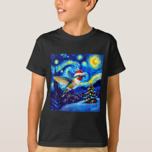 Christmas Hummingbird Santa Hat Van Gogh Starry Ni T-Shirt