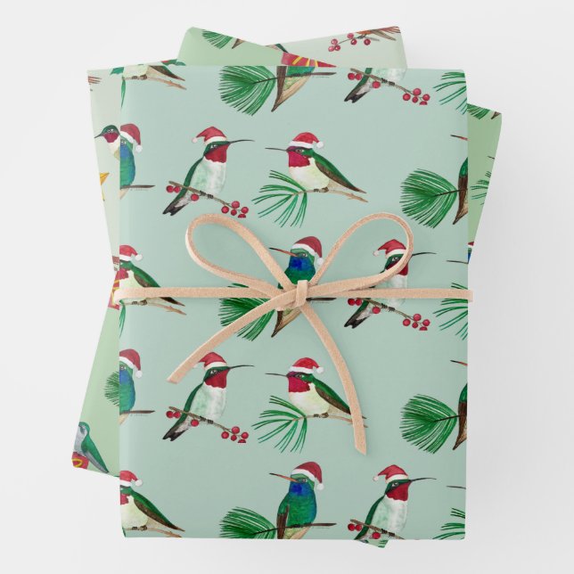 Christmas Hummingbirds Wrapping Paper Sheets (In situ)
