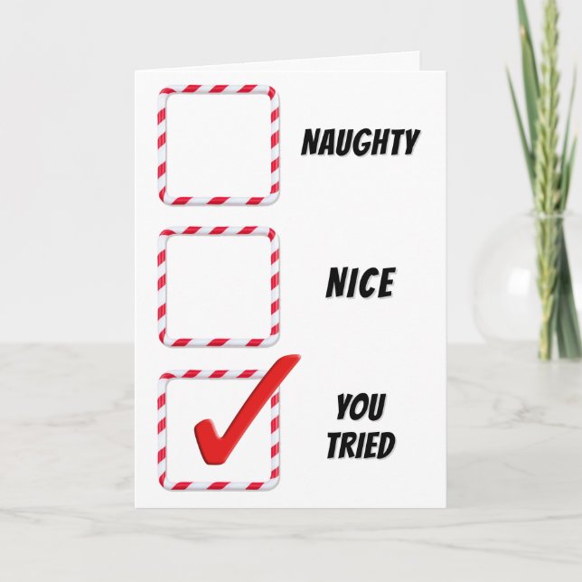 Christmas Humor Naughty Or Nice Check Boxes  Card (Front)
