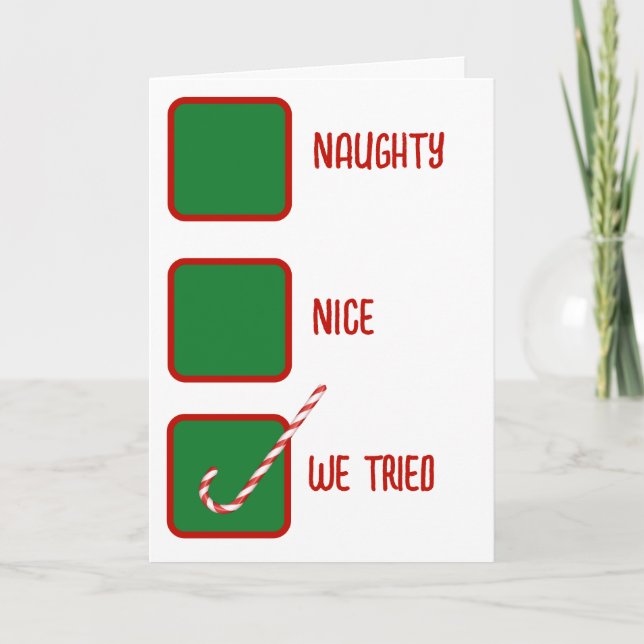 Christmas Humor Naughty Or Nice Check Boxes  Card (Front)