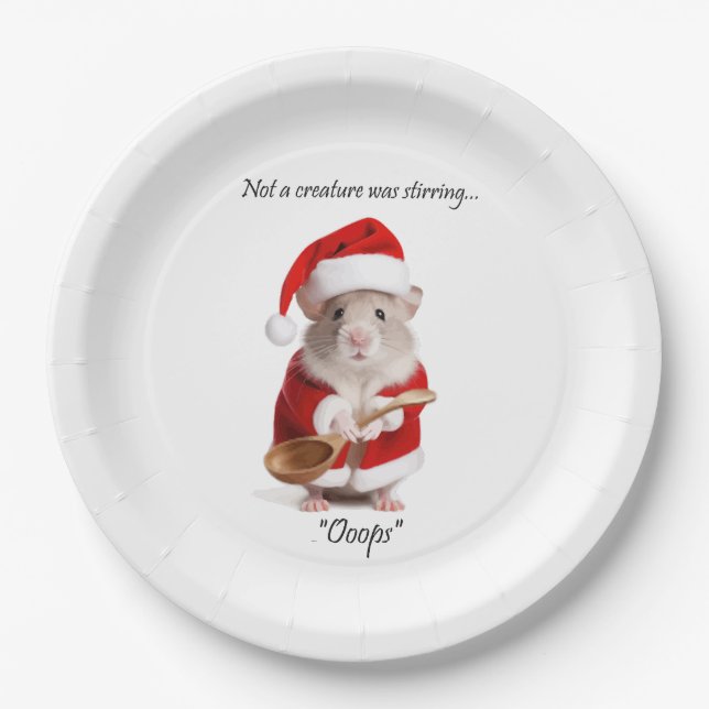 Christmas Humor Not a Creature was stirring Mouse Paper Plates (Front)