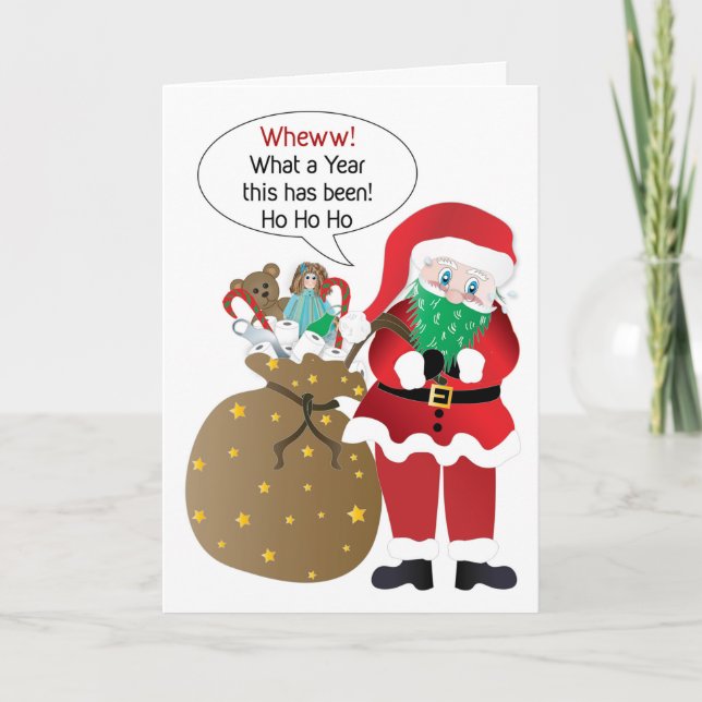 Christmas, Humor Pandemic, Santa Wears Beard Mask Card (Front)