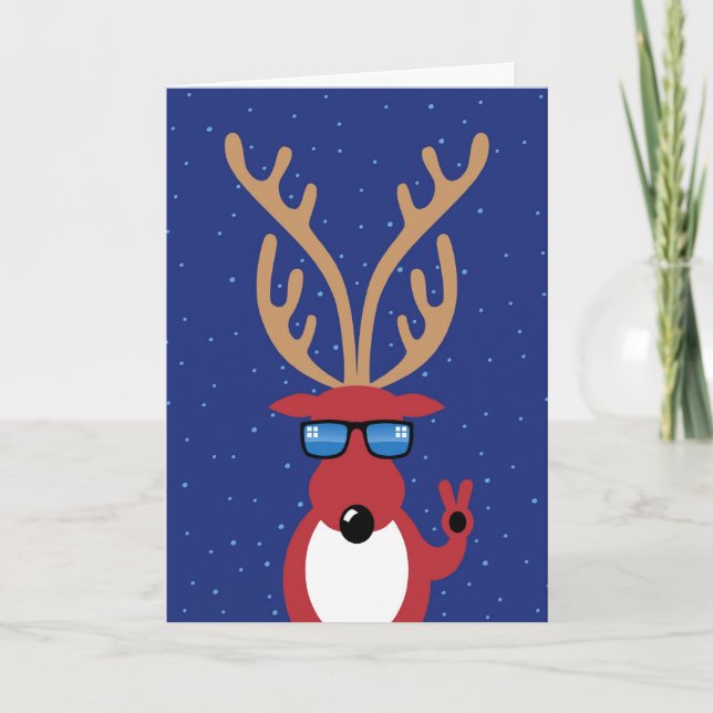 Christmas Humor, Reindeer Giving Peace Sign Holiday Card (Front)