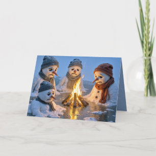 Christmas Humor Snowmen Melting Around a Campfire Card