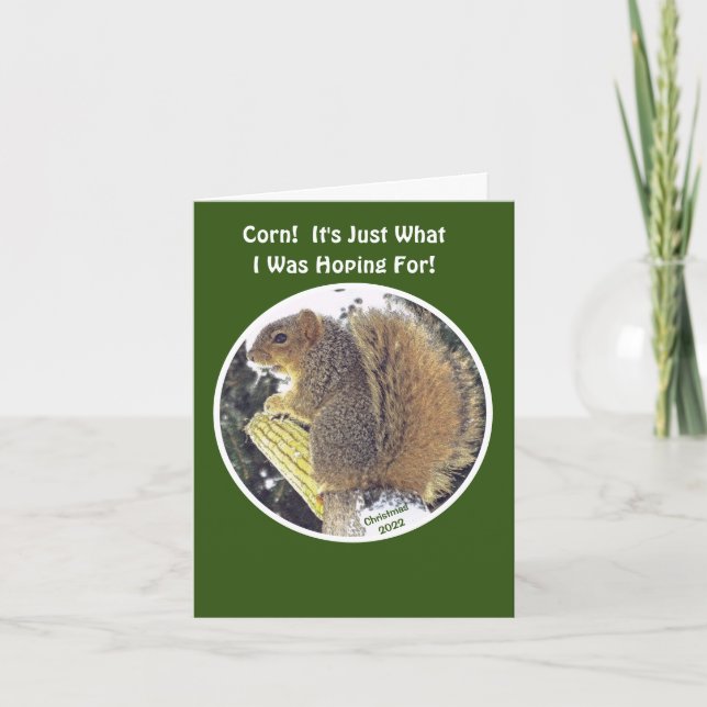 Christmas humor/Squirrel On Log With Corn Cob Holiday Card (Front)