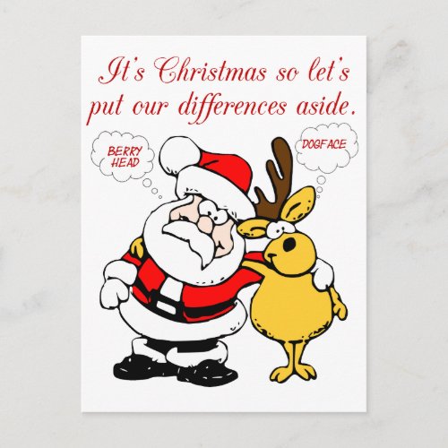 Christmas Humor Stop Fighting  Reconcile Funny Holiday Postcard
