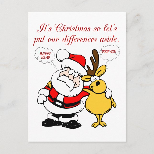 Christmas Humor: Stop Fighting & Reconcile Funny Postcard (Front)