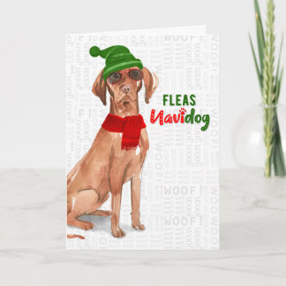 Christmas Hungarian Vizsla Dog Fleas NaviDOG Holiday Card
