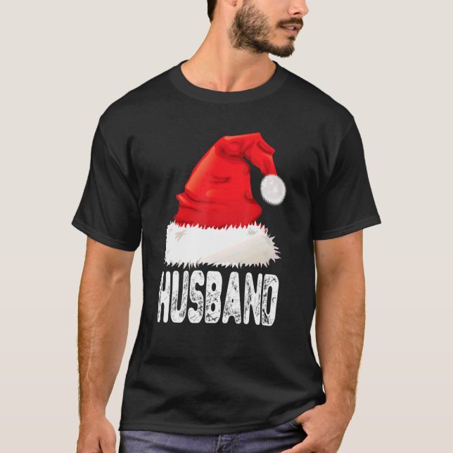 Christmas Husdand Santa Hat Xmas Matching Family T-Shirt (Front)