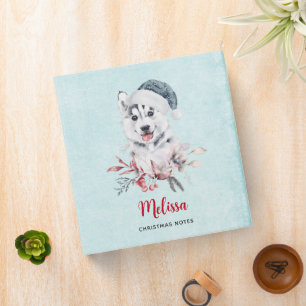 Christmas Husky Dog in a Santa Hat 3 Ring Binder