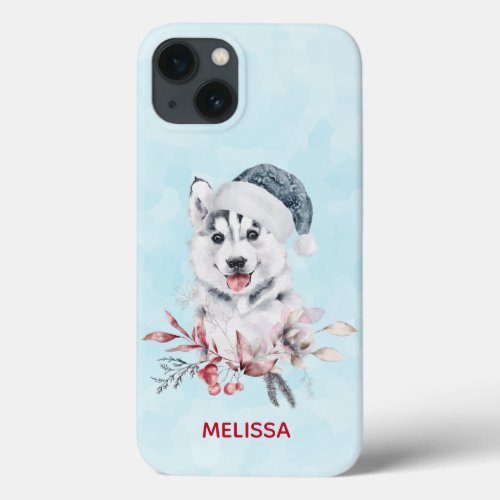 Christmas Husky Dog in a Santa Hat iPhone 13 Case