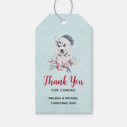 Christmas Husky Dog in a Santa Hat Gift Tags