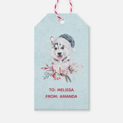 Christmas Husky Dog in a Santa Hat Gift Tags