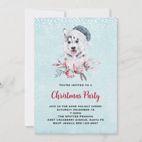 Christmas Husky Dog in a Santa Hat Invitation