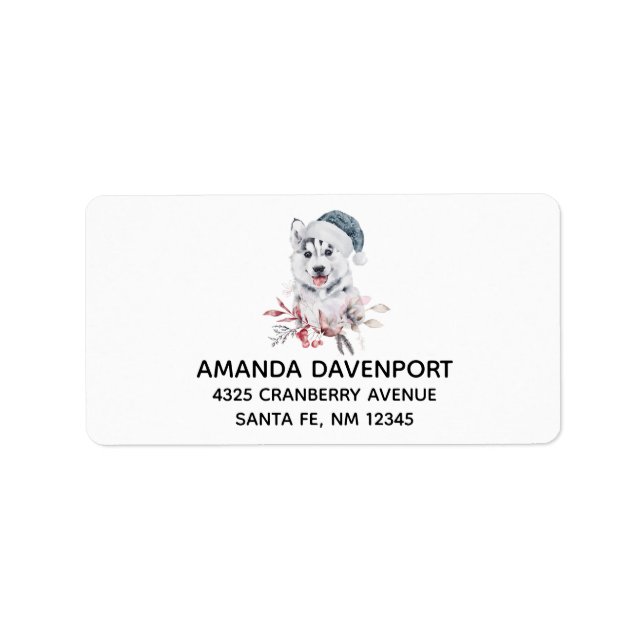 Christmas Husky Dog in a Santa Hat Label (Front)