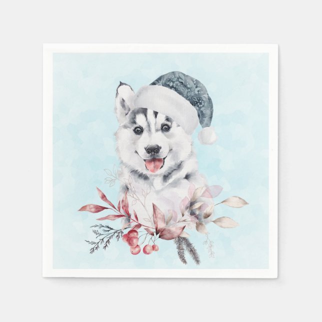 Christmas Husky Dog in a Santa Hat Napkins (Front)