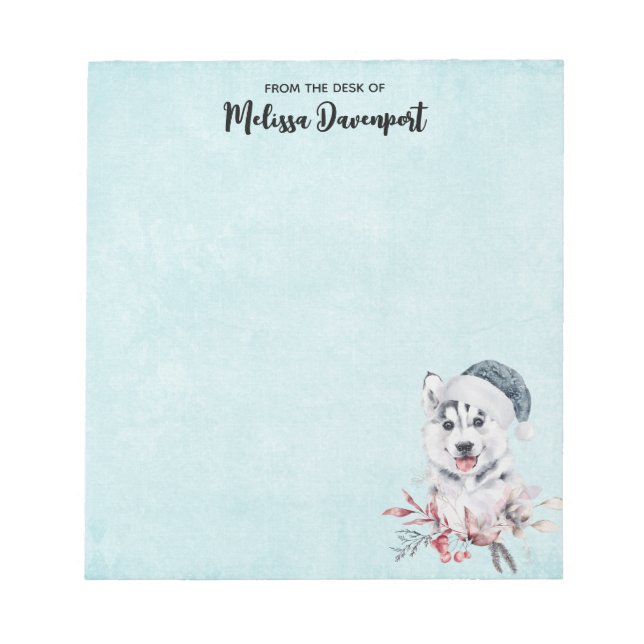 Christmas Husky Dog in a Santa Hat Notepad (Front)