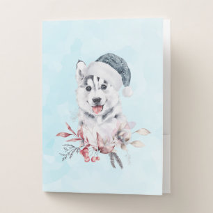 Christmas Husky Dog in a Santa Hat Pocket Folder