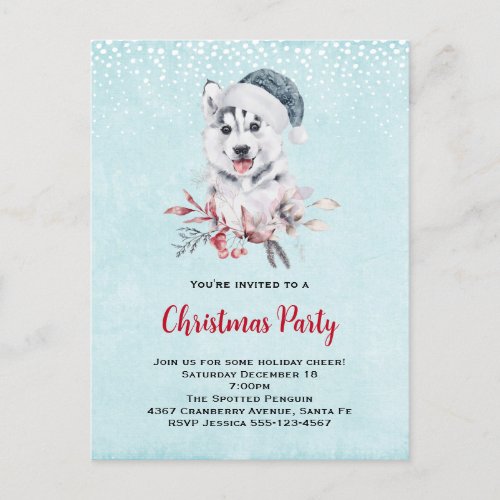 Christmas Husky Dog in a Santa Hat Postcard