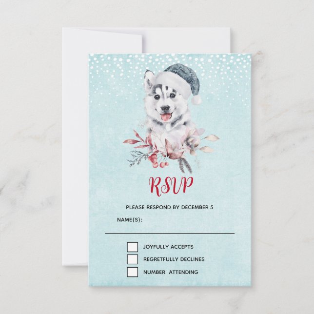 Christmas Husky Dog in a Santa Hat RSVP Card (Front)